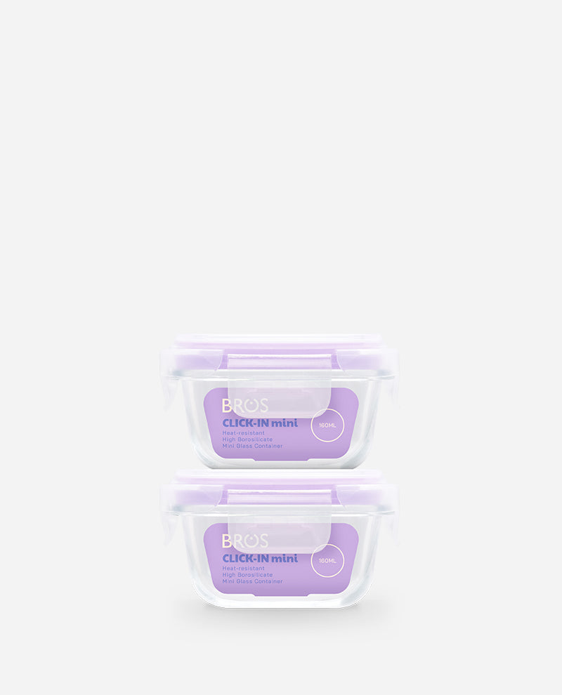 CONTAINER GLASS CLICK-IN-4 SQUARE 160ML MINI 2 PCS SET