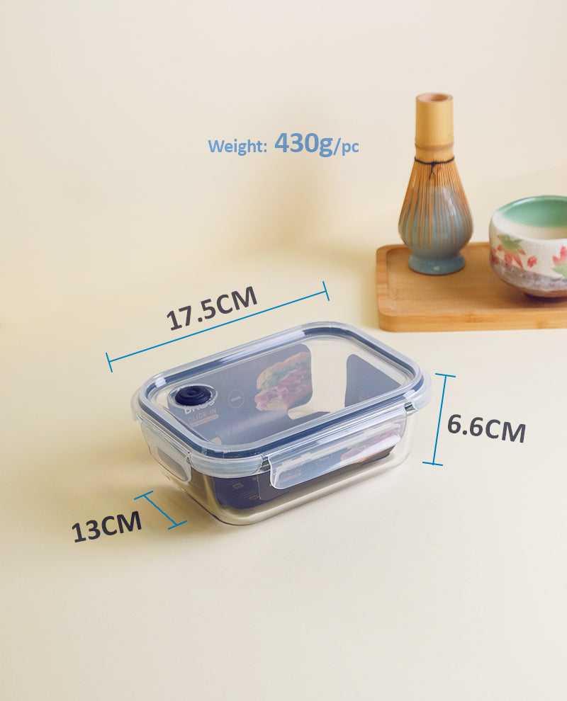 CONTAINER GLASS CLICK-IN-4 RECTANGULAR 650ML
