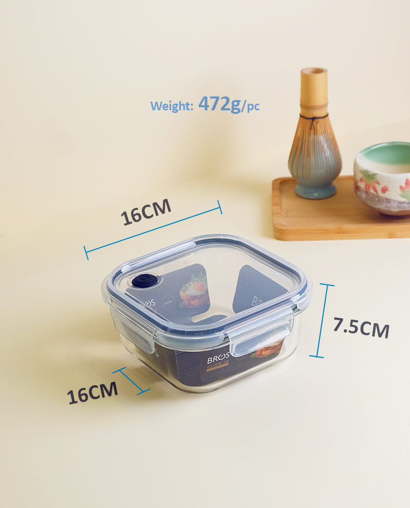 CONTAINER GLASS CLICK-IN-4 SQUARE 800ML