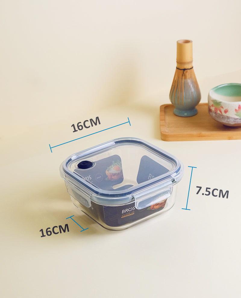 CONTAINER GLASS CLICK-IN-4 SQUARE 800ML