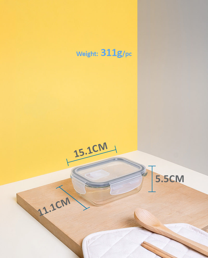 CONTAINER GLASS CLICK-IN-5 RECTANGULAR 370ML