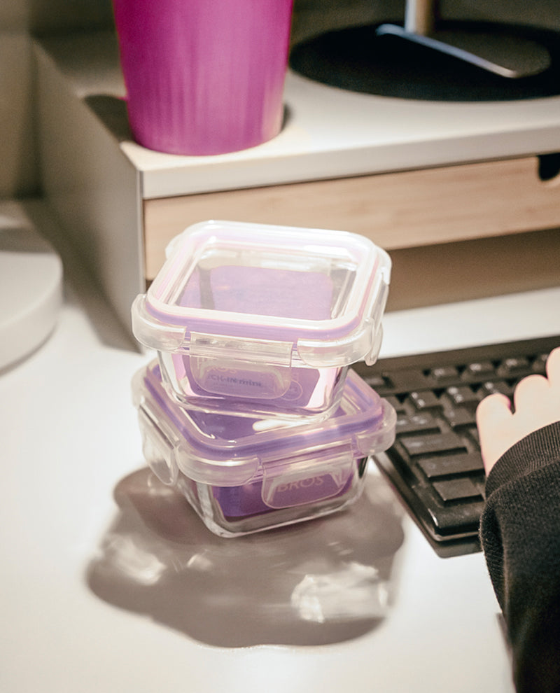 CONTAINER GLASS CLICK-IN-4 SQUARE 160ML MINI 2 PCS SET